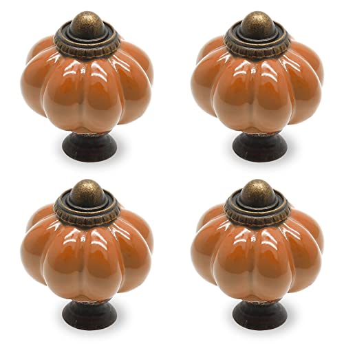 Seimneire 4pcs Rust Orange Vintage Ceramic Cabinet Knobs, Dresser Knobs with Mounting Screws