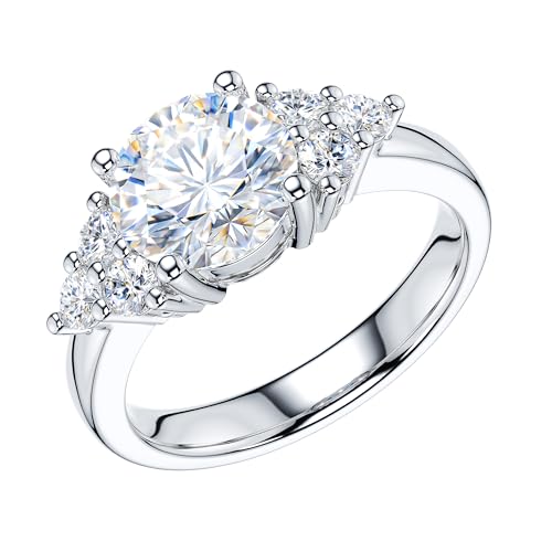 THELANDA 2CT Genuine Moissanite or Simulated Diamond Sterling Silver Three Stone Style Cluster Promise Engagement Ring For Women2