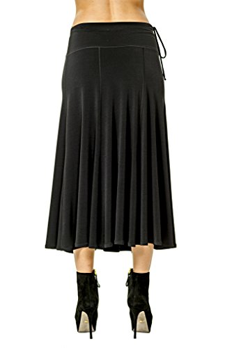 Women's Wide Waistband Long Flair Skirt Black4