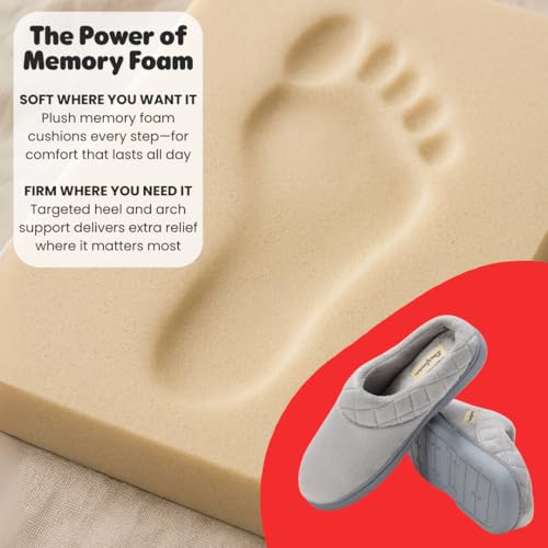 Dearfoams Women's Indoor/Outdoor Memory Foam Darcy Microfiber Velour Clog, Wide Widths Slipper, Sleet, X-Large — view 3