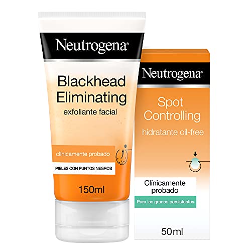 Neutrogena Blackhead Eliminating Tónico Limpiador con Ácido Salicílico Purificante, Pieles con Puntos Negros, 150 Mililitros + Spot Controlling Hidratante Facial, 200 Mililitros