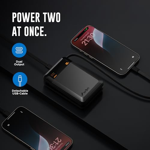 Image of URBN 20000 mAh 65W Ultra Volt Power Bank | Dual Output | PD + QC Compatible | LED Display | Two-Way Fast Charge | Pass-Through Charging | for MacBook Air, iPhone, Samsung, Android & More (Grey)