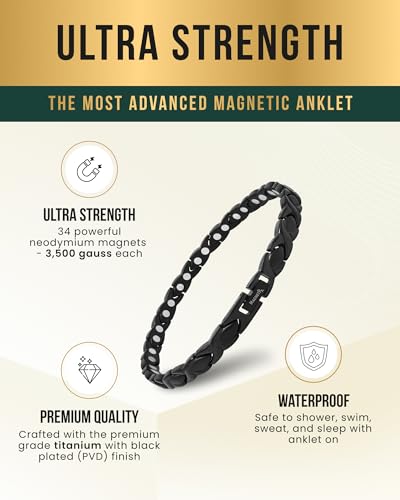 Image of MagnetRX Womens Magnetic Ankle Bracelet - Ultra Strength Magnetic Anklets with 34 Magnets - Titanium Ankle Bracelets for Women (Black)