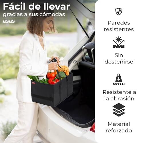 Miniatura 7 de Achilles Bolsa De La Compra Plegable, Caja Inteligente Para La Compra, Bolsa De Transporte, Organizador De Almacenamiento, Caja De Transporte, Caja De La Compra Reutilizable Negro 37cm X 23cm X 21cm
