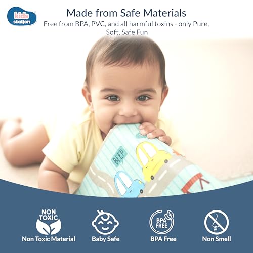 Image of Kids Station Double-Sided Waterproof Baby Playmat - Foldable, Portable & Reversible Foam Mat for Infants, Toddlers & Kids - Soft, Non-Slip, Easy-to-Clean Baby Crawling Mat for Indoor /Outdoor Use (200x150x0.8cm, City & Rocket Print)