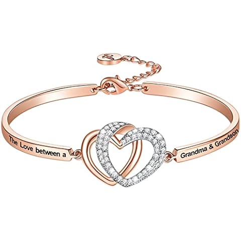 Aihitero Christmas Nana Gift, 'The Love between a Grandma & Grandson is Forever' Heart Bangle Bracelet, Rose Gold Women Fashion Jewelry, Her Birthday Anniversary Xmas Present for Grandmother Cover