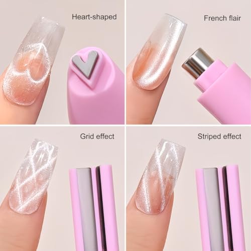 Image of Cat Eye Nail Art Magnet Pen - 3-in-1 Multifunction Nail Design Pen for Heart, Line & French Effects, Professional Magnet Tool for Cat Eye Gel Polish, Easy DIY Nail Art for Salon Home Manicure Use for girls and Women(Multicolor)