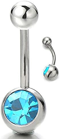GadgetsdenSurgical Stainless Steel Silver Belly Button Navel Ring Body Jewelry Piercing Barbells with Sky Blue Cubic Zirconia