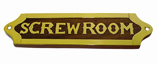 Nautical Tropical Imports Screw Room Wooden Wall Mount Sign with Brass Detailing