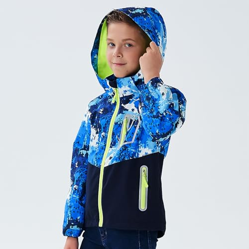 Image of MGEOY Boys Girls Rain Jacket Lightweight Waterproof Hooded Fleece Lined Raincoat Windbreakers for Kids