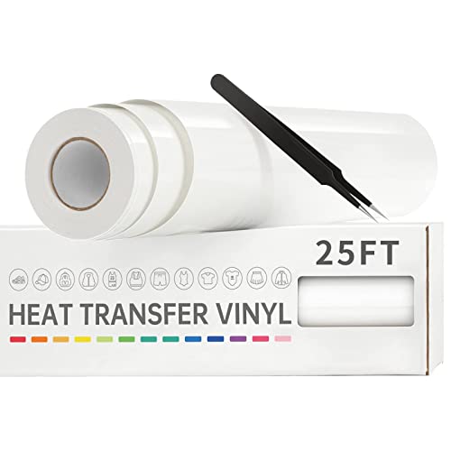 VinylRus Heat Transfer Vinyl-12” x 25ft White Iron on Vinyl Roll for Shirts, HTV Vinyl for Silhouette Cameo, Easy to Cut & Weed