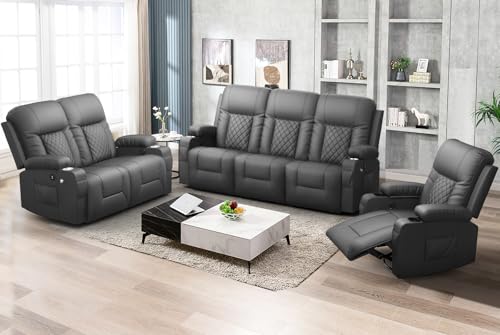 FURNIMAT 3+2+1 Recliner Sofa Set with USB, Swivel Chair