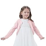 Girls Open Front Crochet Knit Bolero Shrug Kids Long Sleeve Button Down Cropped Cardigan Sweaters Cu