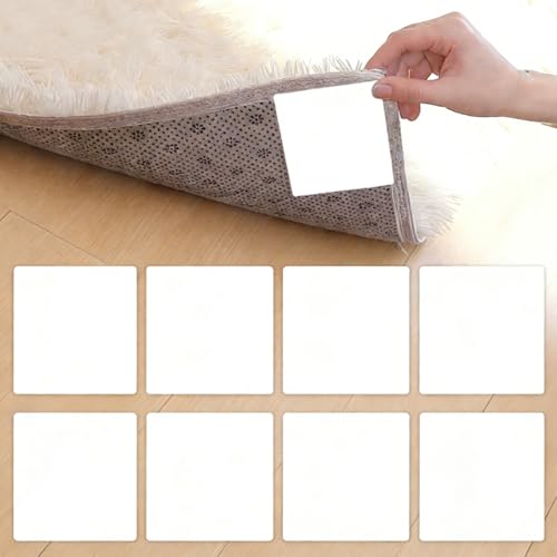 ChilArt Antirutsch Pads für Teppiche 10*10cm, 8 Stück Set Teppich Antirutschunterlage, Teppichstopper Waschbar, Wiederverwendbar, Rückstandsfrei, Zuschneidbar, Antirutschmatte für Glatte Böden(Weiß)