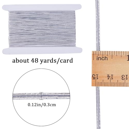 GORGECRAFT 48 Yards 3mm Flat Light Grey Elastic Band Glitter Metallic Elastic Cords Strip Braided Elasticity Knit String Ribbon Strap for Sewing Crafts Skirt Waistband Dress Making Clothing - Image 2