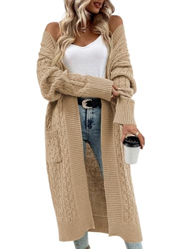 Image of Onedreamer Womens Long Cardigan Sweaters Open Front Cable Knit with Pockets