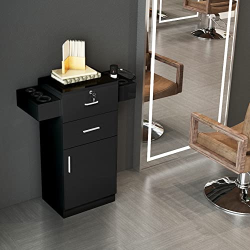 Ymlpre Black Salon Stations Cabinet For Hair Stylist, Beauty Hair Station, Salon Storage Organizer Cabinet With Locking Drawers And With 6 Tool Holders, Bathroom Furniture Cabinet, Black #TOP1
