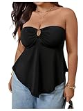 OYOANGLE Women's Plus Size Strapless Peplum Top Ring Linked Sleeveless Ruffle Tube Top Black XX-Large Plus