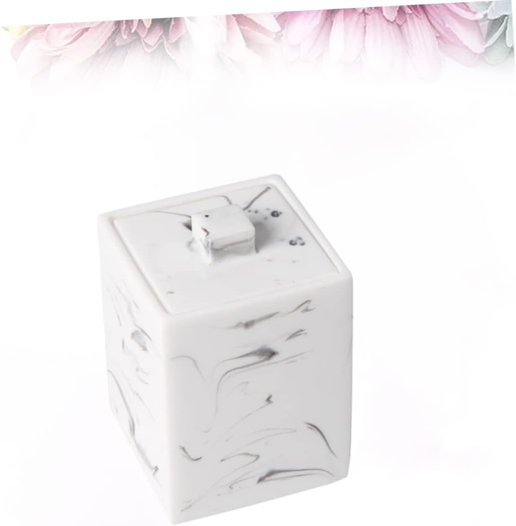 Use Marble Pattern Storage Box Makeup Cotton Box with Lid Swab Organizer