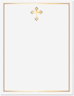 Current Golden Cross Faith Decorative Letter Paper-Religious Stationery Papers, Printable Confirmation, Communion, Baptism, Wedding, & Easter Cards,Christian Letterhead Sheets,Set of 25, 8 1/2" x 11"