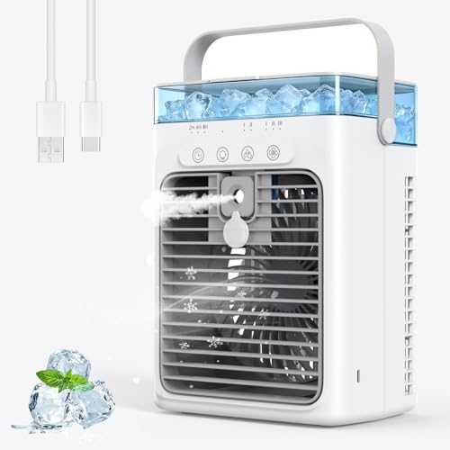 Portable Air Conditioners, Personal Evaporative Air Cooler, 3-Speed Small AC Fan, 8H Auto-off, Mini Air Conditioner, Cooling Fan for Car, Desktop, Camping, Bedroom, Office (Gray) image 8