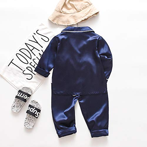 Baby Girls Boys S𝗶𝗹k Pa𝗷amas Set Long Button T Shirt Top Pants P𝗝s Slee𝗽wear Kids Toddler Stain N𝐢ghtwear Pocket3