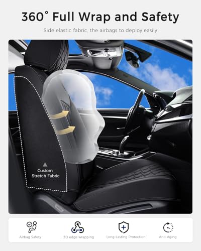 Image of Huidasource Front Seat Covers, 5 Layers Car Seat Covers Front Seats, Driver Seat Cover Leather, Front Seat Cover 360 Full Package Universal Fit for Most Cars, Vans, Trucks, SUVs (Front Pair /Black)