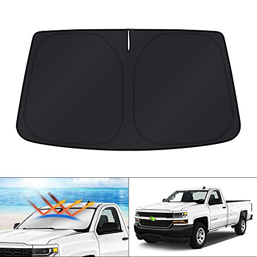 Image of KUST Windshield Sun Shade for 2014-2016 2017 2018 Chevrolet Chevy Silverado /GMC Sierra 1500 2500HD 3500HD Custom Fit Sunshade Accessories Foldable Sun Visor Protector Block UV Rays
