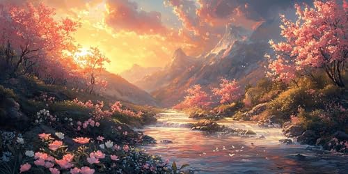Broderie diamant coucher de soleil géant pour salon relaxant