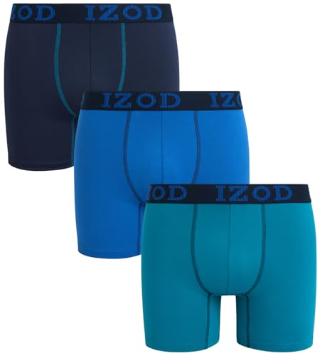 IZOD Men's Boxer Briefs - 3 Pack Soft Stretch Performance Boxers for Men with Comfort Pouch - Casual Boxers for Men (S-XL), Navy Blazer/Ocean Depths/Blue Iolite, M