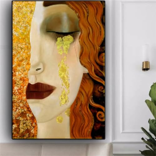 Toile Gustav Klimt Larmes D'or grand format 95x145 cm avec cadre intérieur pour salon