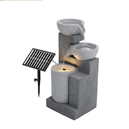 Fontaine d'eau de Jardin extérieure, 3 Bols en Cascade Solaire à LED, Fontaine d'ornement extérieur, Cascades sur Pied, fontaines pour la Maison et la Cour Decoration