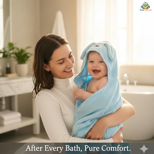 Image of Ultra-Soft Baby Hooded Towel - Coral Velvet Wrap Your Little One in Softness and Joy, Hypoallergenic & Super Absorbent Bath Wrap for Newborns & Toddlers | Cute Animal Design (0-5 Years)
