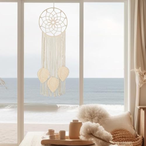 Nice Dream Macrame Dream Catchers for Bedroom Adult Wall Decor Large Boho Hanging with 3 Woven Feather Tassels Home Decoration Ornament Craft Gift