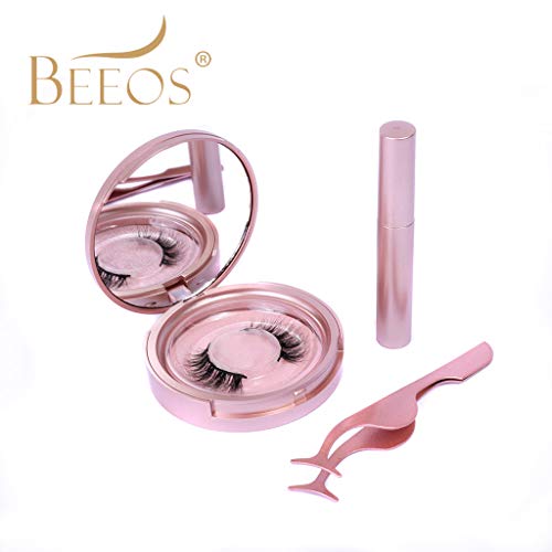 BEEOS 3D Mink Magnetic Eyelashes with Eyeliner Kit, 5 Magnets False Lashes and Liquid Magnetic Eyeliner Sit with Mirror and Tweezers, No Glue Reusable Magnetic Eye Lashes Natural Look (G03)