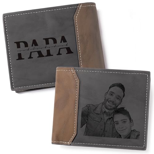 Easycosy Männer Papa, Personalisierte Geldbörse Herren mit Foto & Namen - Leder Geldbeutel Portmonee mit Gravur Großbuchstabe - Geschenke für Männer Papa Opa zum Valentinstag