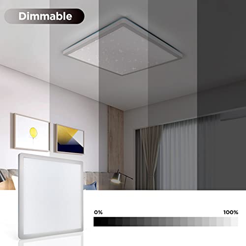 Plafonnier LED Starry Sky, plafonnier à intensité variable 24W, rétroéclairage RGB 6 couleurs avec télécommande, 3000K-6500K, IP54, panneau carré ultra fin pour chambre/salle de bain/couloir/cuisine - Image 4