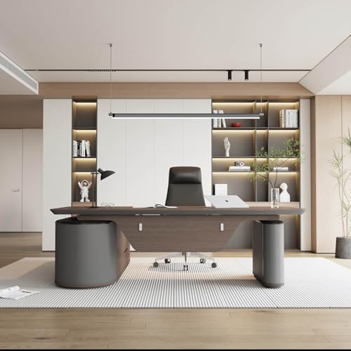 SAINTCY L-Shaped Executive Office Desk with File Cabinet