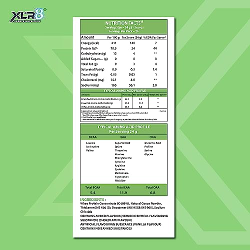 XLR8 Whey Protein Powder with 24 g Protein Content & 5.4 g BCAA (907 g, Chocolate)