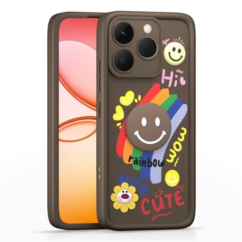 Image of Pikkme Back Cover for Realme 15T 5G / Realme Narzo 90 5G | Soft Silicone| Cute Rainbow Smile & 3D Cartoon Flower Design | Shockproof Raised Camera Protection Bumper Case (Brown)