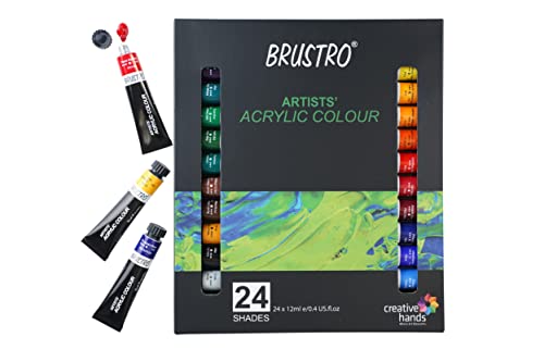 BRUSTRO Acrylic Paint Colour Set | Set of 24 Colours X 12ml Tubes | Highly pigmented, Opaque Colors, Intermixable, Great Opacity, Perfect for Students, Adults, Beginners, Professionals and Artists.