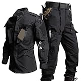 YKS JOOB Mens Tactical Jacket and Pant Suit ACU Military Combat Uniform Set Hunting Paintball Airsoft Apparel, Black, 3X-Large
