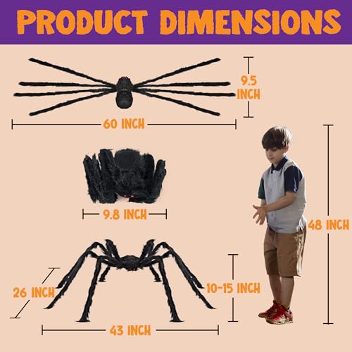 Image of JOYIN Halloween Outdoor Decorations Giant Spider, 5 Ft Large Spider for Yard Lawn Garden Patio Scary Halloween Outside Decor, Indoor Haunted House Prop and Home Party Decor, Black