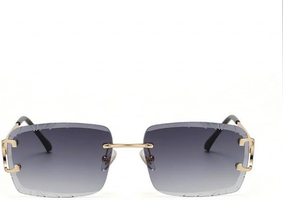 Luxury Unisex Square Rimless Gem Cut Retro 90's Hip Hop Diamond Cut Lens Purple Gradient Tint Lens Gold Wire Frame Gray Sun Glasses Frameless Rectangle Summer Shades Sunglasses For Men And Women - Image 2