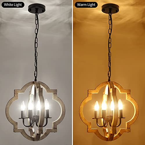 Farmhouse Orb Chandelier, Rustic Wood Chandelier For Dining Room, 4-Light Pendant Light For Kitchen Island Hallway Foyer Entryway Bedroom, Adjustable Height #TOP5