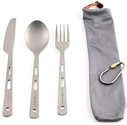 Core Element 100% Titanium Three-Piece Utensil Set Fork Knife Spoon Outdoor Ultralight Portable Open Campfire Flatware for Camping Backpacking