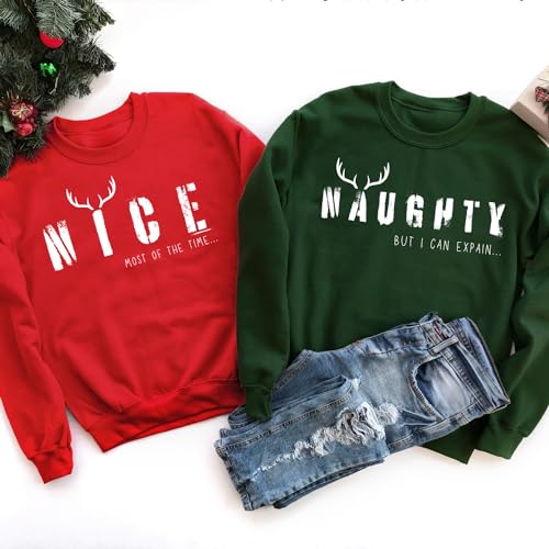Personalized Handmade Naughty Nice Christmas Sweatshirt, Funny Christmas Sweatshirt, Couples Christmas Sweatshirts, Christmas Humor, Holiday, Couple Christmas
