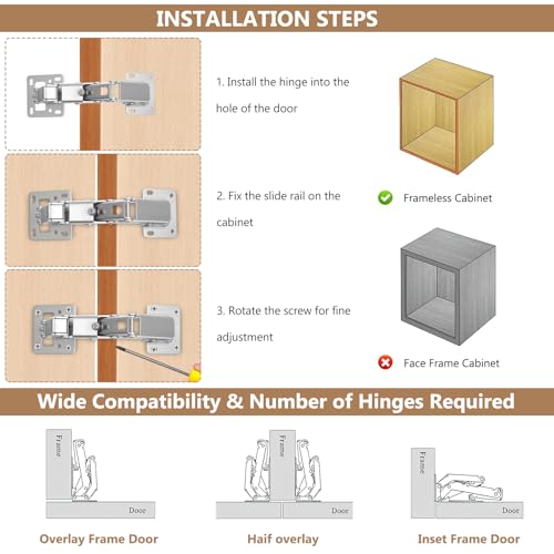 2 Stück 170 Grad Soft Close Scharniere für Schranktüren Softclose Schrankscharniere Aufschraubscharniere, Feder Öffnungswinkel 170° Tür Scharniere für Küchenschrank Kleiderschrank Schranktür Möbel