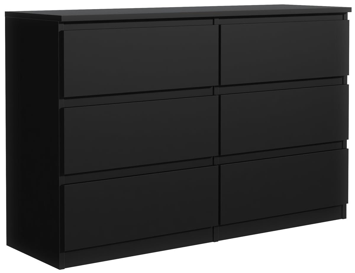 Commode Chambre 6 tiroirs Noir 138,5x78,5x39 cm - Meuble Salon - Commode Haute Entrée - Meuble de Rangement Chambre