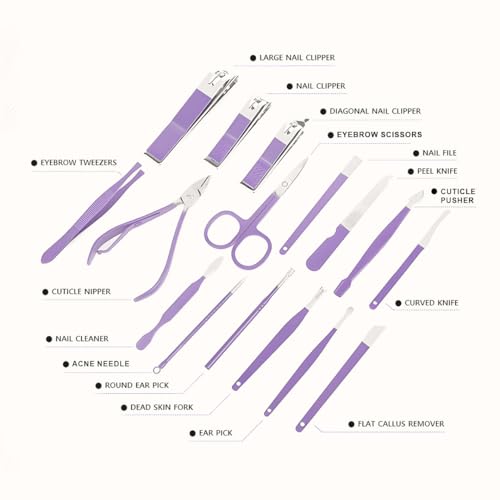 Image of Gleva Manicure Set Nail Clipper Kit - 16 Pieces Stainless Steel Manicure Kit - Nail Care Tools for Hand & Feet - Nail Clippers Pedicure Professional Grooming Kits for Facial Care, Hand Care, Foot Care (Assorted Color)
